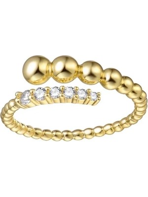 Cesicey Top Sıralı Taşlı Ayarlanabilir Çelik Yüzük  Altın Renk