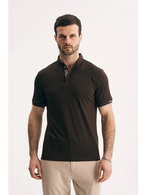 Silvano Erkek Yaka Içi Desenli Premium Slim Fit Polo Yaka Tişört