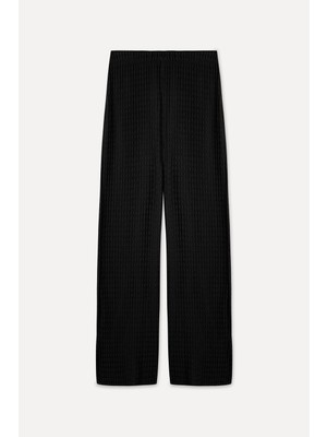 Beli Lastikli Fitilli Wıde Leg Örme Pantolon