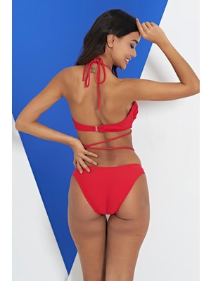 Ruko Maio 2315-1 Kırmızı Çapraz Ip Modelli Boyundan Bağlamalı Bikini