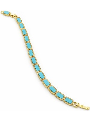 Brezza Lusso Jewelry Turkuaz Baget Taşlı Altın Kaplama Kadın Bileklik