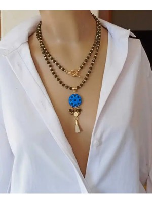 Sinem Şanlı Atelier Uzun Doğal Taş Süryani Nazar Taşı Kolye Farklı Renk Seçenekleri