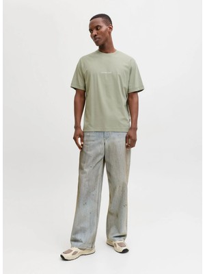 Jack & Jones Bisiklet Yaka Yeşil Erkek T-Shirt 12282892 Jornorrebro Emb Tee Cneck
