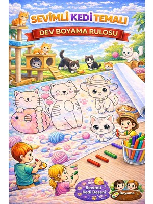Haydi Dekor Sevimli Kedileri Boyuyorum Eğleniyorum Dev Boyama Rulosu 5mt