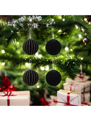 Data Store Yılbaşı Topu 8cm Kadife 4'lü Siyah