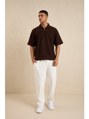 Danger Erkek Teknik Kumaş Polo Yaka Tshirt Kahverengi