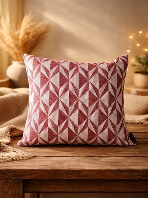 Mrs.Gugar Bordo Geometrik Desenli Keten Kırlent Kılıfı 43X43 cm – Premium Collection