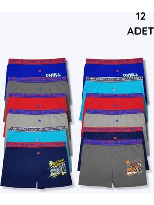 0253 Tutku Çocuk Elastan Baskılı Boxer 12LI Paket