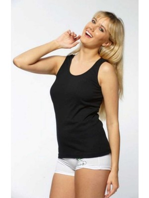 4066 Gümüş Kadın Geniş Askılı Atlet 6lı Paket Siyah