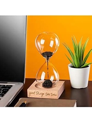 Data Store Güzel Şeyler Zaman Alır Mottolu Ahşap Kaideli Manyetik Kum Saati Standlı Mıknatıslı Kum Saati