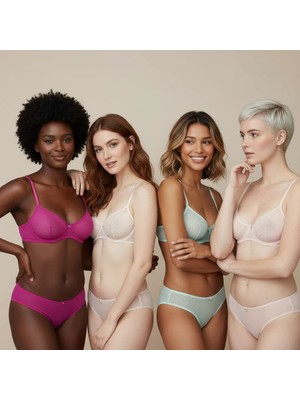 Bonbon Kadın Tül Transparan Balenli 4'lü 4 Renk Sütyen BB2369