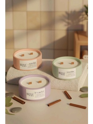 Believe Your Aura Yasemin Lavanta Sandal Ağacı Kokulu Beton Mum - %100 Doğal Soya Mumu 3'lü Set Beton Mum - 3X250 ml