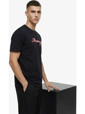 Mustang Bisiklet Yaka Baskılı Siyah Erkek T-Shirt M6SM-TST1593