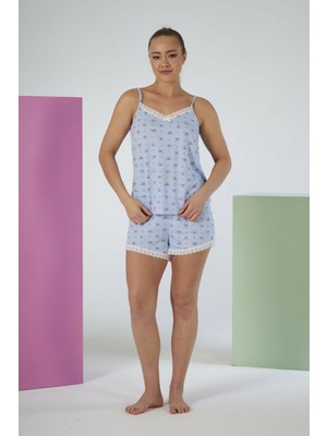Estiva Kadın Kalp Desenli Askılı Şortlu Viskon Pijama Takımı