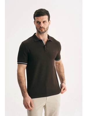Silvano Erkek Slim Fit Çizgi Detaylı Polo Yaka Kısa Kollu Pike Tişört