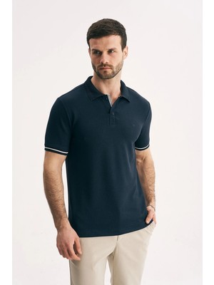 Silvano Erkek Slim Fit Çizgi Detaylı Polo Yaka Kısa Kollu Pike Tişört