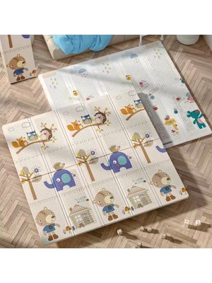 Elfobaby Little Friends - Katlanabilir - Extra Large - Çift Yönlü - Oyun Halısı ve Matı 150X180X1 (Taşıma Çantası Hediyeli)