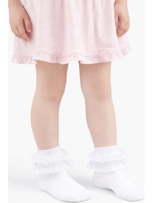 Yetiş Çorap Yetiş Kız Çocuk Beyaz Dantelli Patik 12LI