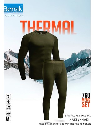 760 Berrak Erkek Termal Takım Haki Esnek ve Nefes Alabilir %62 Polyester %32 Viskoz S Beden