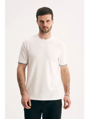 Silvano Erkek Bisiklet Yaka Kolu Çizgili Premium Pamuklu Slim Fit Tişört