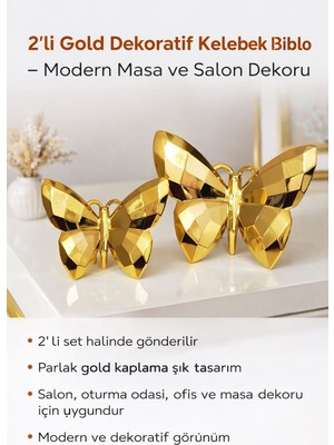 Shopping Fashion 2’li Gold Kelebek Biblo Dekoratif – Modern Salon Masa Konsol Raf Dekoru Altın Kelebek Set