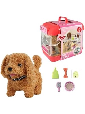 Data Store Oyuncak Sesli Işıklı Yürüyen Hareketli Köpek Taşıma Çantalı Aksesuarlı Set Taşınabilir Çanta +Pil  (Kırmızı-Kahverengi)