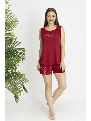 Estiva Kadın Puantiye Alt Desenli Kolsuz Şortlu Soft Pijama Takımı