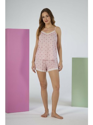 Estiva Kadın Kalp Desenli Askılı Şortlu Viskon Pijama Takımı