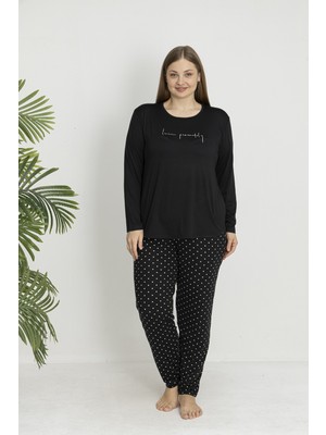 Estiva Kadın Puantiye Alt Desenli Soft Uzun Kollu Battal Pijama Takımı