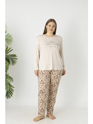 Estiva Kadın Flora Alt Desenli Soft Uzun Kollu Battal Pijama Takımı