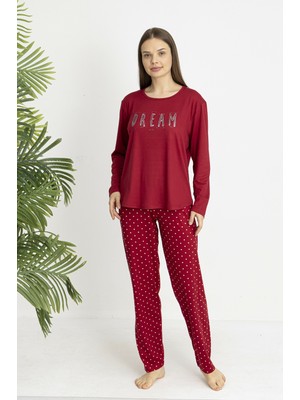 Estiva Kadın Puantiye Alt Desenli Soft Uzun Kollu Pijama Takımı