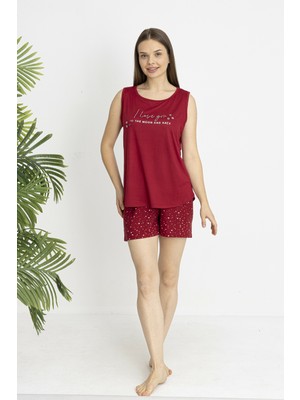 Estiva Kadın Yıldız Alt Desenli Kolsuz Şortlu Soft Pijama Takımı