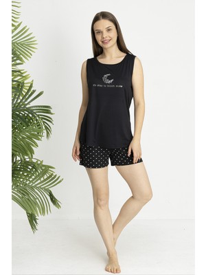 Estiva Kadın Puantiye Alt Desenli Kolsuz Şortlu Soft Pijama Takımı