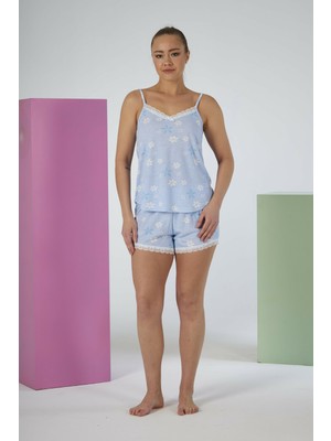 Estiva Kadın Çiçek Desenli Askılı Şortlu Viskon Pijama Takımı