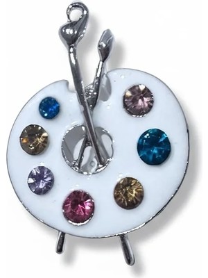 Cesicey Resim Paleti Broş Renkli Taşlı Kolye Ucuna Takılma Detaylı Gümüş Renk