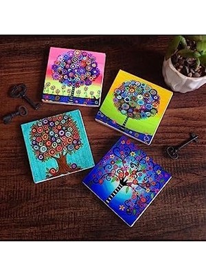 Data Store Hayat Ağacı Taş Bardak Altlığı Seti - 4 Parça - Dekoratif, Rustik Mutfak Aksesuarı, 10X10 Cm, Kaydırmaz Tabanlı, Şık ve Dayanıklı SC150