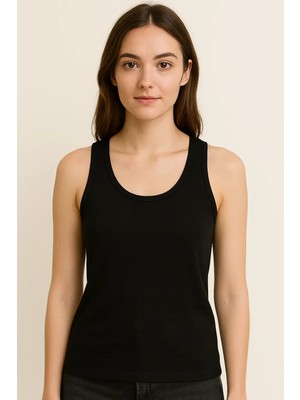 0136 Tutku Kadın Ribana Geniş Askı Atlet 6lı Paket Siyah