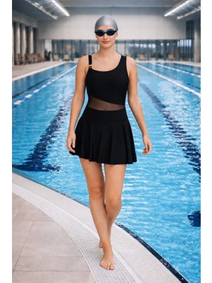 Lapıeno Su Tutmayan Kumaş Tül Detaylı Etekli Mayo 3587