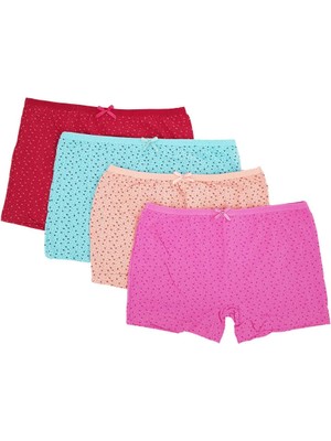 3098 Gümüş Kadın Emprime Desenli Boxer 6lı Paket Renkli