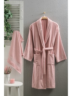 Arvilla Home Büyük Beden Pamuklu 2'li Bornoz Seti Gülkurusu Renkli Unisex Rahat Kullanım