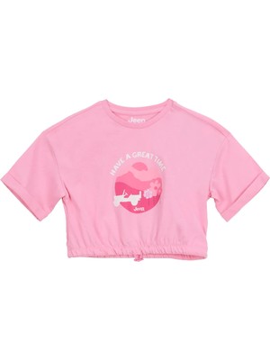 Jeep Baskılı Pembe Kız Çocuk T-Shirt J6SG-TST7627