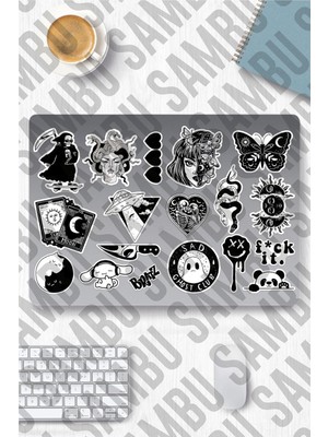 Data Store Aesthetic Temalı Etiket Seti 1 - Siyah Beyaz - Laptop Notebook Telefon