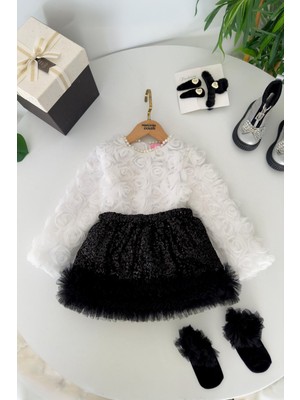 Miniğimin Cicileri Payet Etekli Gül Detaylı Kız Çocuk 2 Li Takım - Beyaz