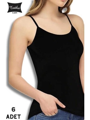 0146 Tutku Kadın Elastan Ip Askılı Atlet 6lı Paket Siyah