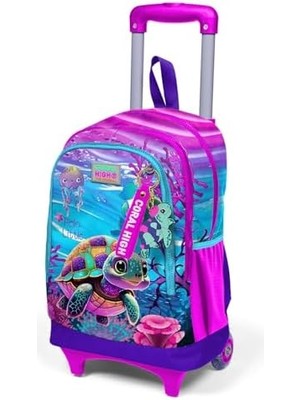 Data Store Işıklı Tekerlekli Pembe Mor Kaplumbağa Çekçek Okul Çantası - Kız Çocuk