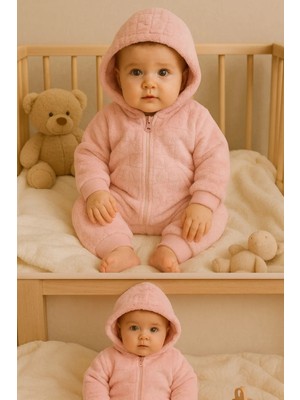 GMG Collection Baby Kız Bebek Ekoselu Yumuşacık Tavşan Desenli Peluş Tulum Patikli-Patiksiz / Toz Pembe - Vişne Çürüğü