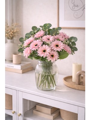 Mottogo Home Yapay Yıldız Çiçeği Buketi – 12 Dal Çiçek 10 Okaliptus Dekoratif Yapay Çiçek - 40CM