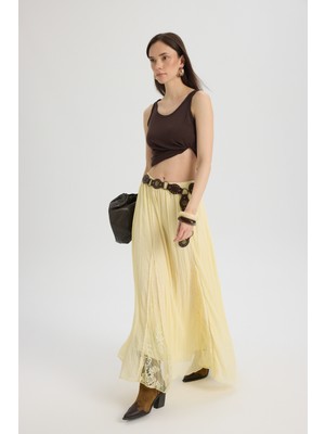 Mai Aurore Dantel Detay Sarı Etek