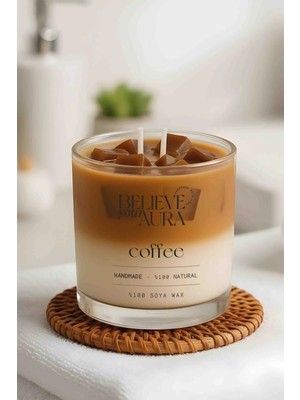 Believe Your Aura Iced Latte Coffe Mum - %100 Doğal Soya Mumu ve Jel Mum Kahve Kokulu Dekoratif Mum - 300 cc