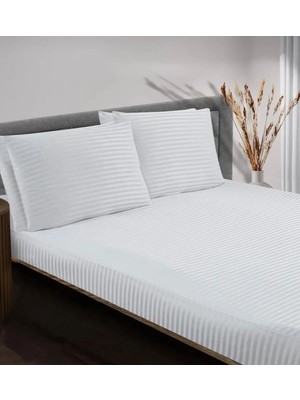 Battal Boy Pamuk Saten | Çizgili Lastikli Çarşaf Seti | %100 Pamuk | 180X200 cm